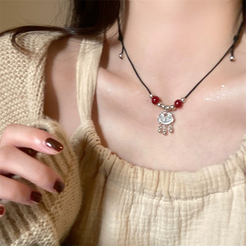 FENG SHUI - 4 New Chinese style retro ceramic butterfly bell pendant necklace new ethnic trench coat long necklace with accessories