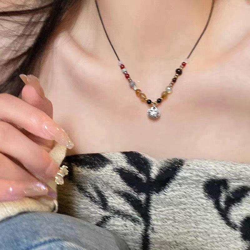 FENG SHUI - 4 New Chinese style retro ceramic butterfly bell pendant necklace new ethnic trench coat long necklace with accessories