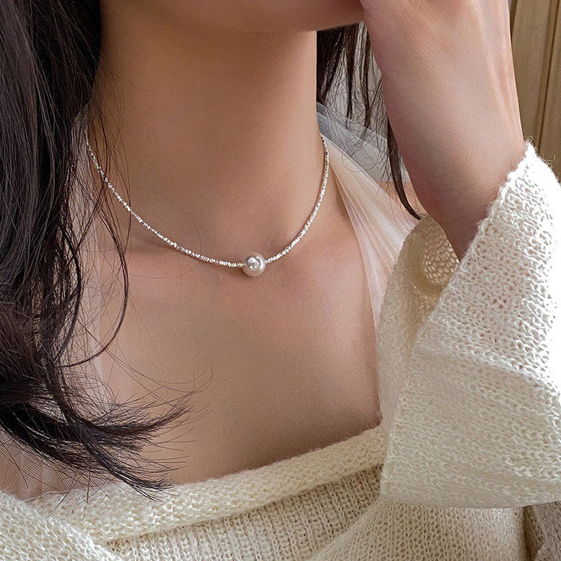 FENG SHUI - 6 S925 Sterling silver broken silver necklace pearl clavicle chain