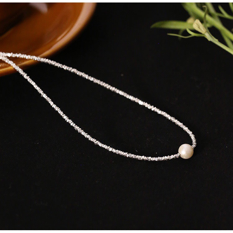 FENG SHUI - 6 S925 Sterling silver broken silver necklace pearl clavicle chain