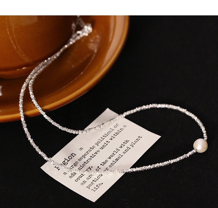 FENG SHUI - 6 S925 Sterling silver broken silver necklace pearl clavicle chain