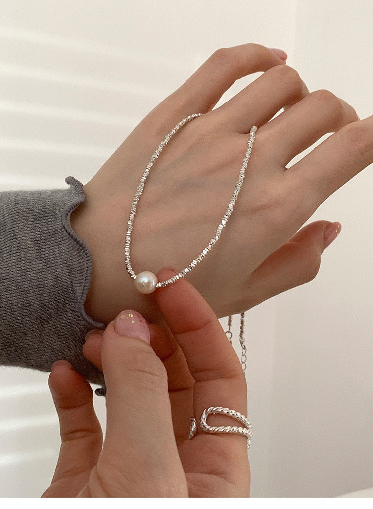 FENG SHUI - 6 S925 Sterling silver broken silver necklace pearl clavicle chain