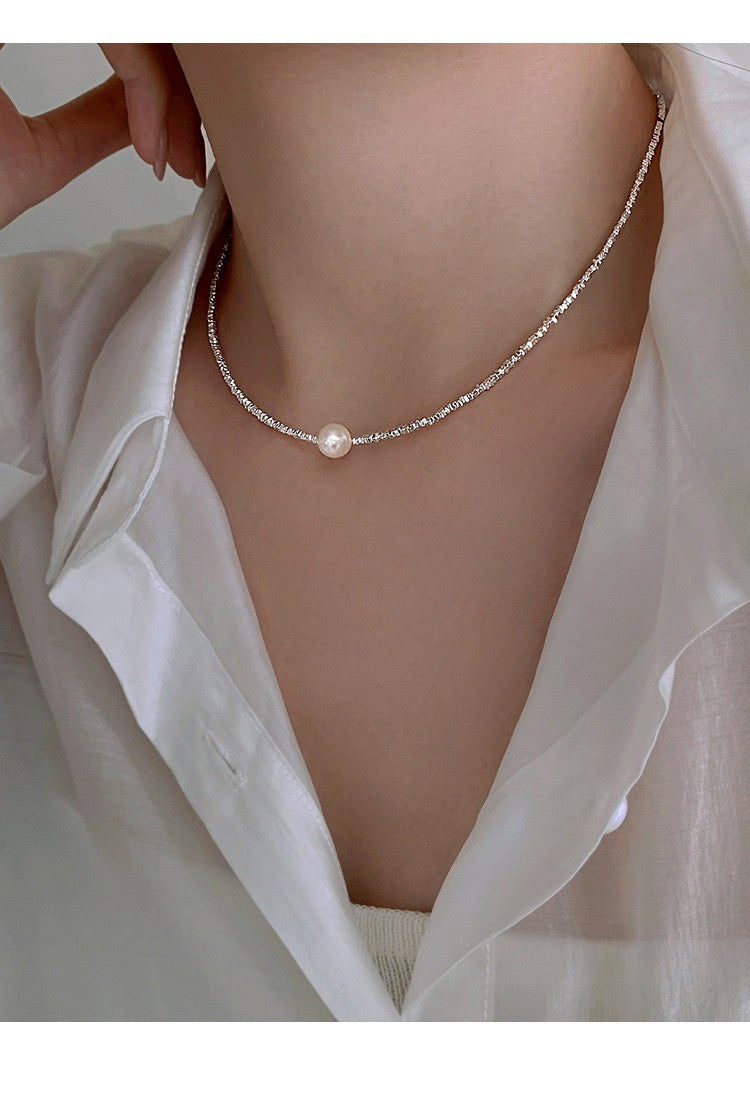 FENG SHUI - 6 S925 Sterling silver broken silver necklace pearl clavicle chain