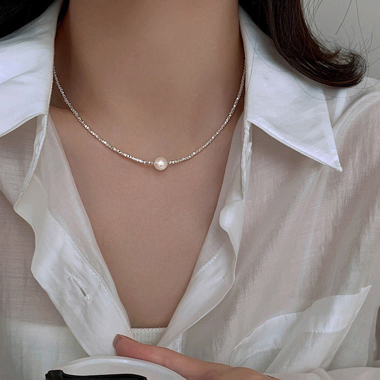 FENG SHUI - 6 S925 Sterling silver broken silver necklace pearl clavicle chain