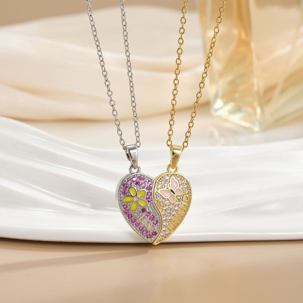 FENG SHUI - 9 Magnetic pink heart cartoon copper plated 18-karat gold pendant necklace for women