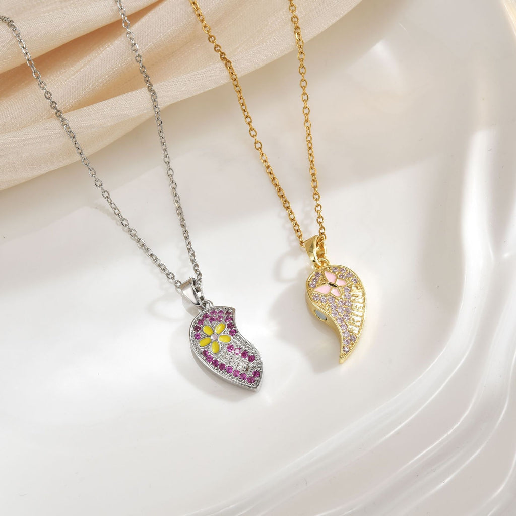 FENG SHUI - 9 Magnetic pink heart cartoon copper plated 18-karat gold pendant necklace for women