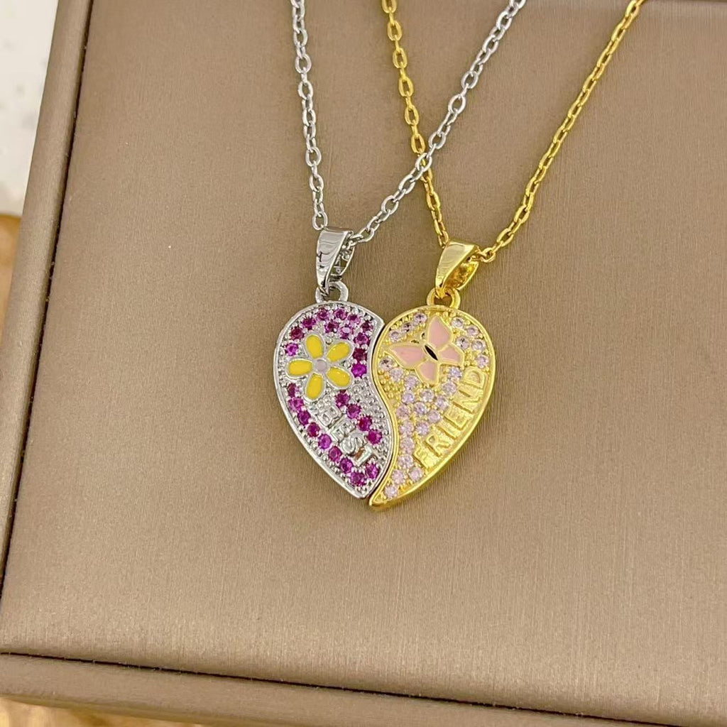 FENG SHUI - 9 Magnetic pink heart cartoon copper plated 18-karat gold pendant necklace for women