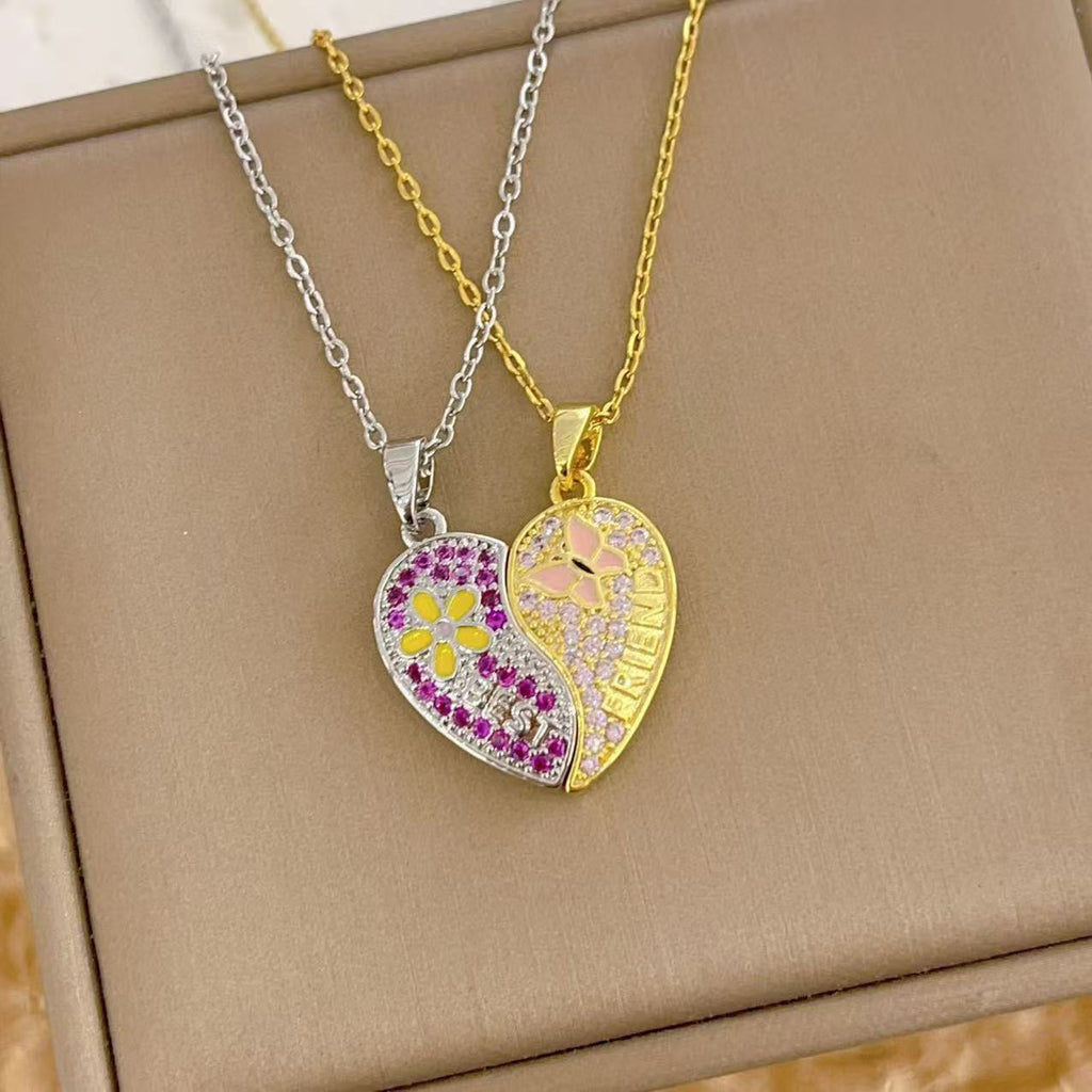 FENG SHUI - 9 Magnetic pink heart cartoon copper plated 18-karat gold pendant necklace for women