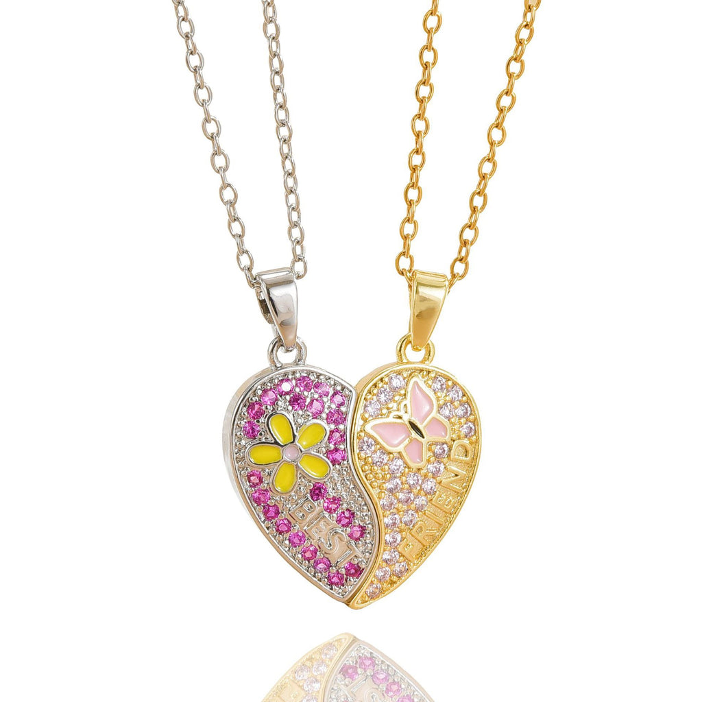 FENG SHUI - 9 Magnetic pink heart cartoon copper plated 18-karat gold pendant necklace for women
