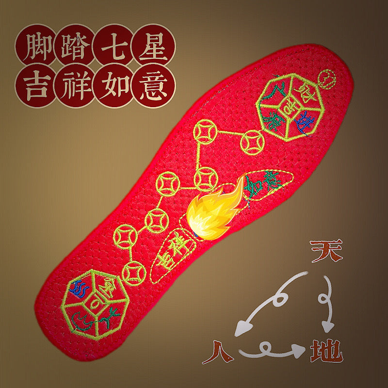 FENG SHUI - 10 Foot Seven Stars men's and women's embroidered red auspicious Year of this life embroider handcrafted insole copper coin pattern anti-bacterial sweats