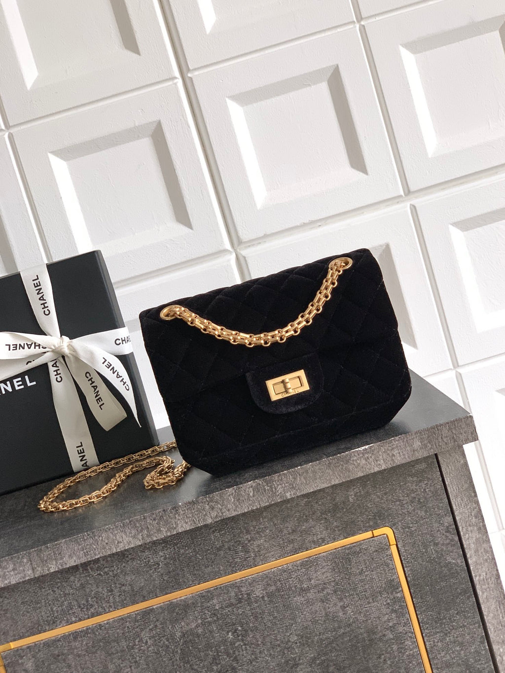 CHANEL-2.55 mini bag  golden/sliver