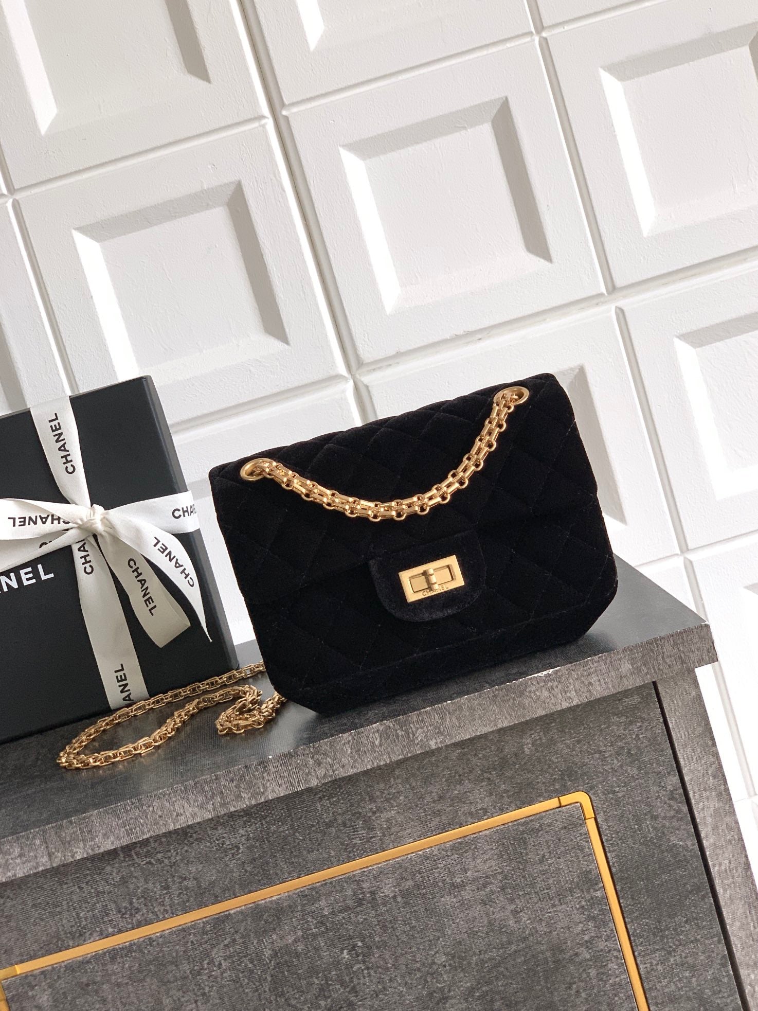 CHANEL-2.55 mini bag  golden/sliver