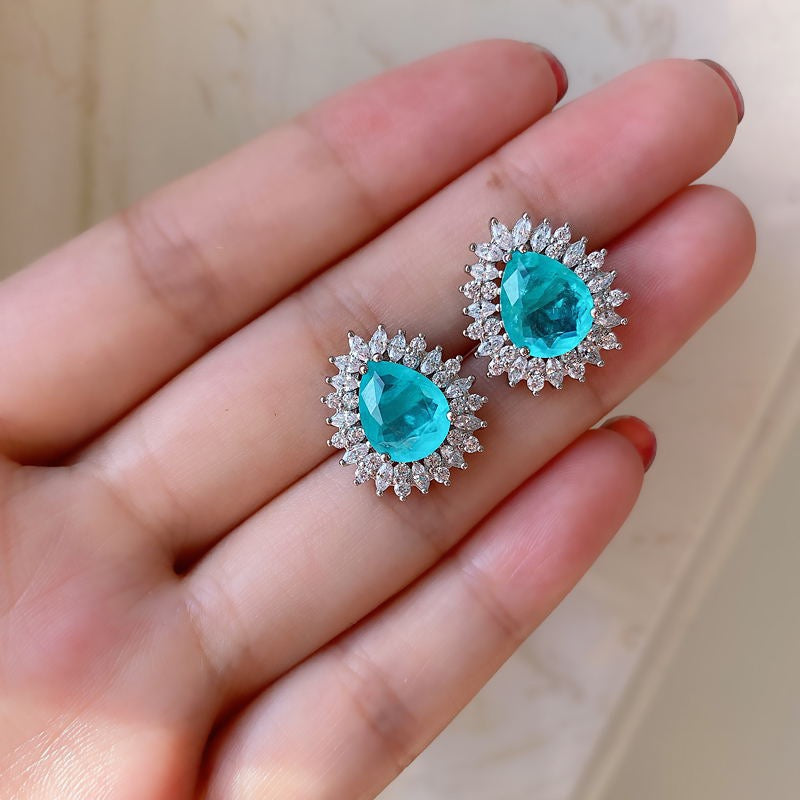 FENG SHUI - 12 Microset Paraiba Drop Gem Necklace Women's Ocean Heart Pendant long