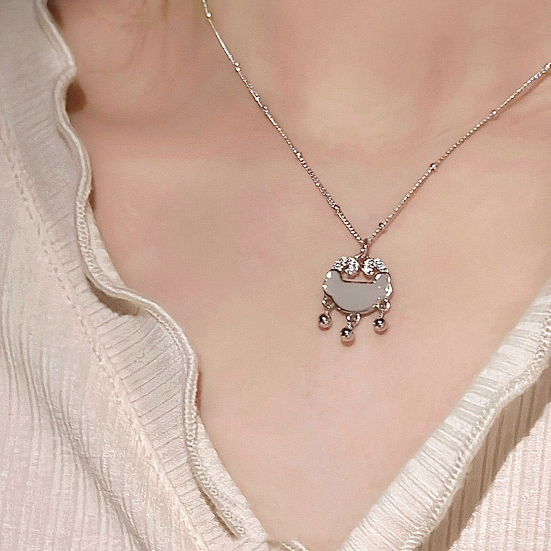 FENG SHUI - 13 S925 Silver Hetian jade necklace women fashion everything Ruyi peace lock pendant new Chinese style new style jewelry