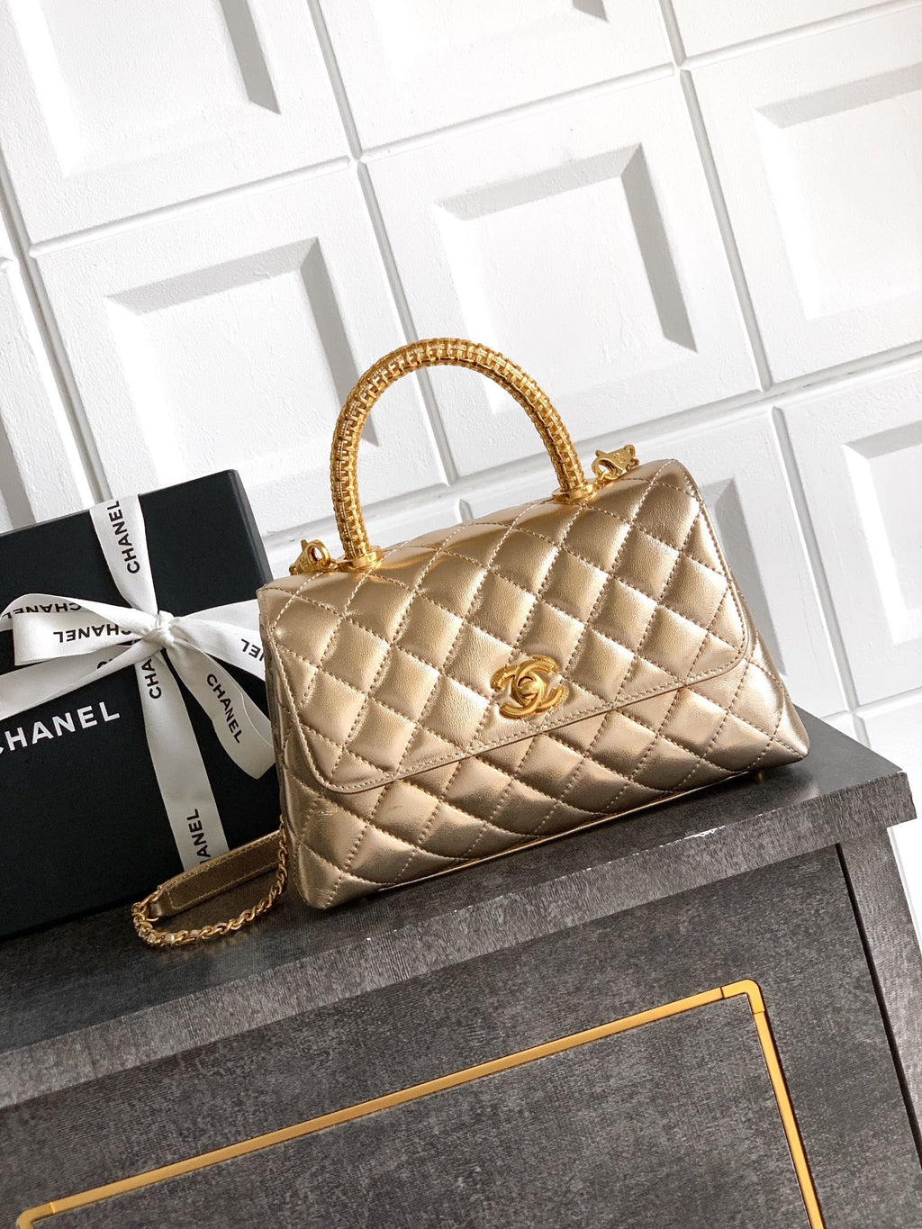 CHANEL- coco Handle bag  golden/sliver