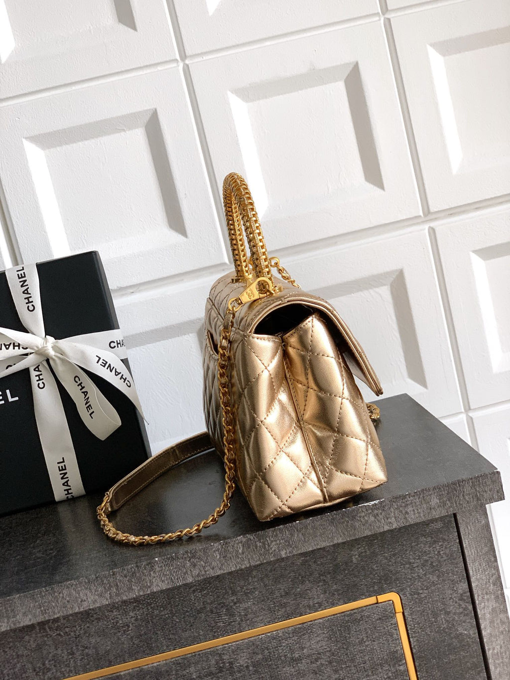 CHANEL- coco Handle bag  golden/sliver