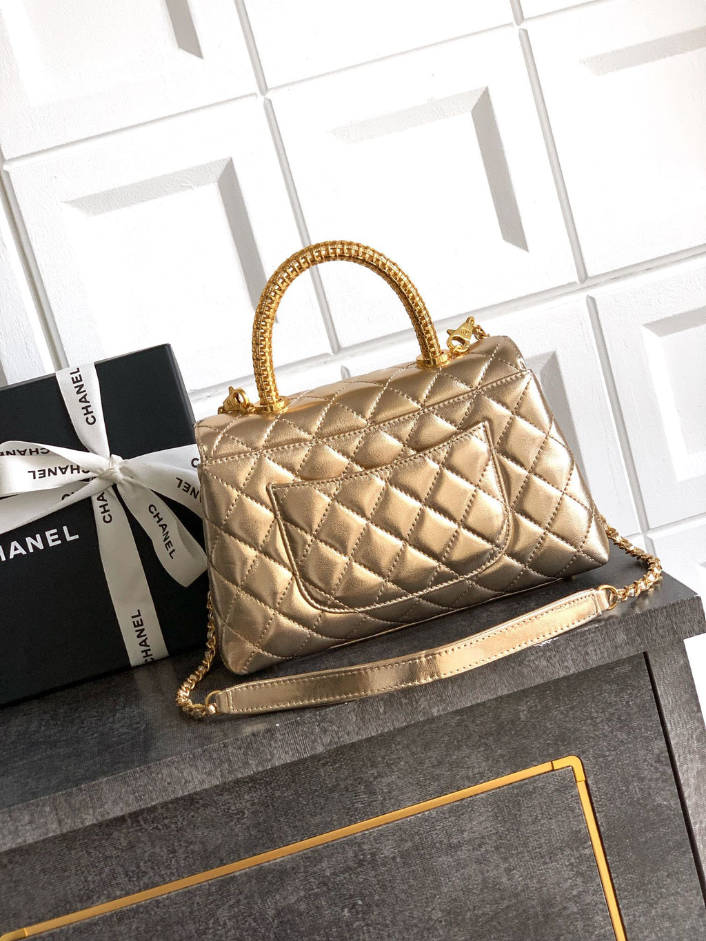 CHANEL- coco Handle bag  golden/sliver