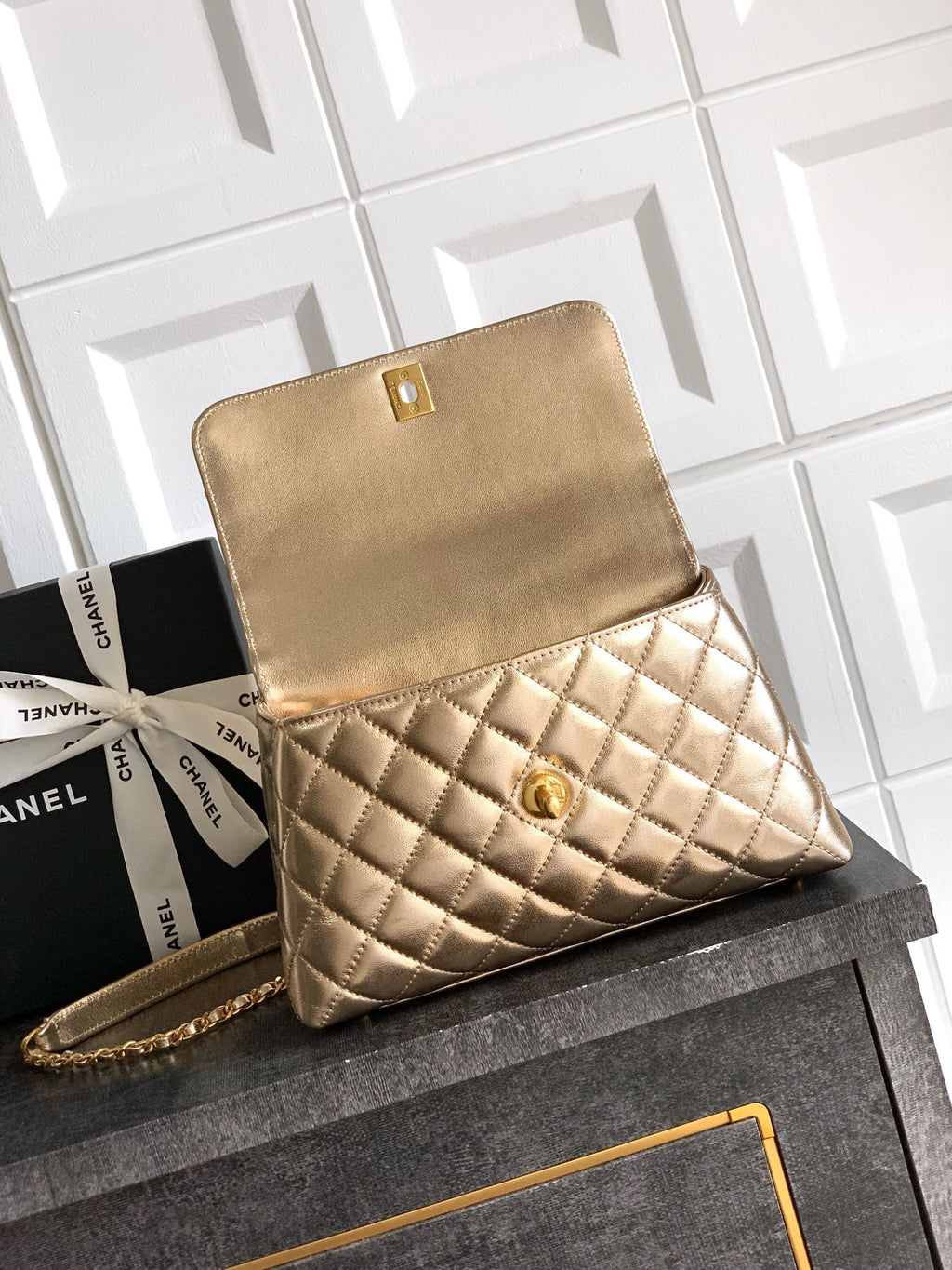 CHANEL- coco Handle bag  golden/sliver