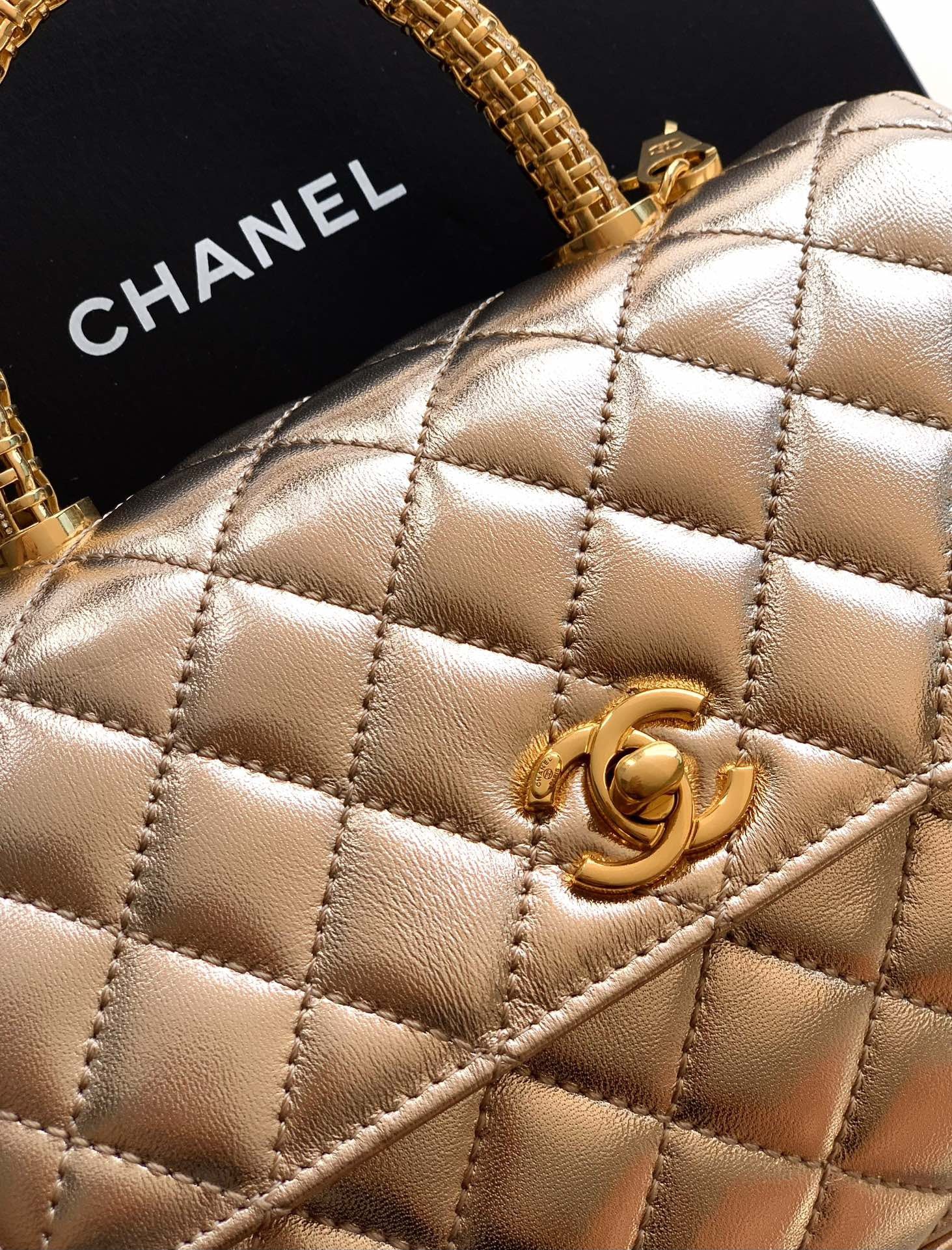 CHANEL- coco Handle bag  golden/sliver