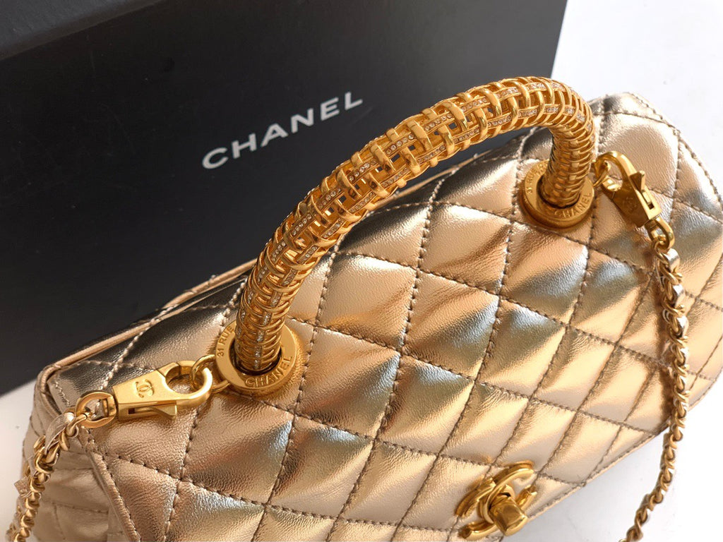 CHANEL- coco Handle bag  golden/sliver