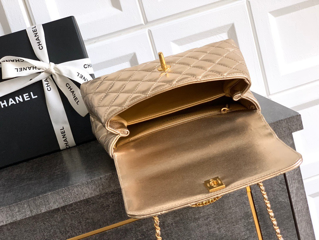 CHANEL- coco Handle bag  golden/sliver