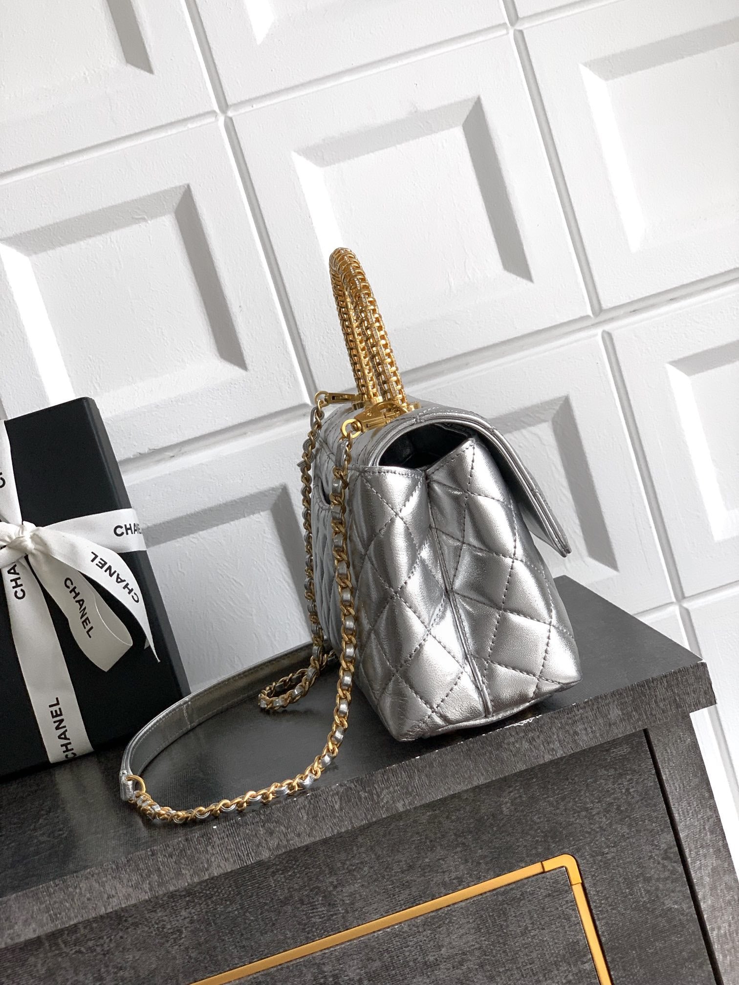 CHANEL- coco Handle bag  golden/sliver