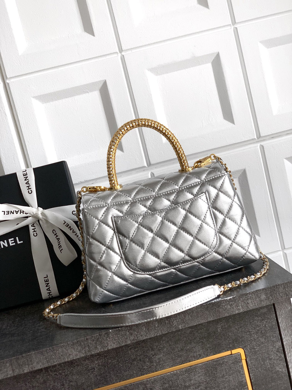 CHANEL- coco Handle bag  golden/sliver