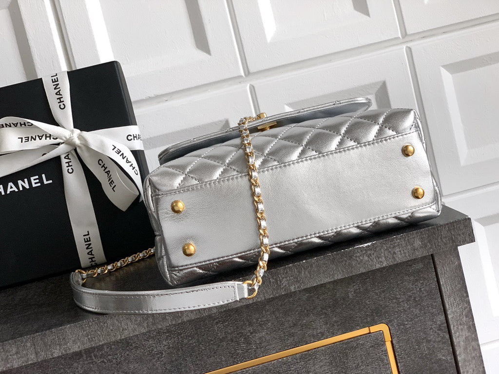 CHANEL- coco Handle bag  golden/sliver