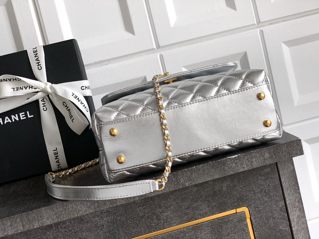 CHANEL- coco Handle bag  golden/sliver