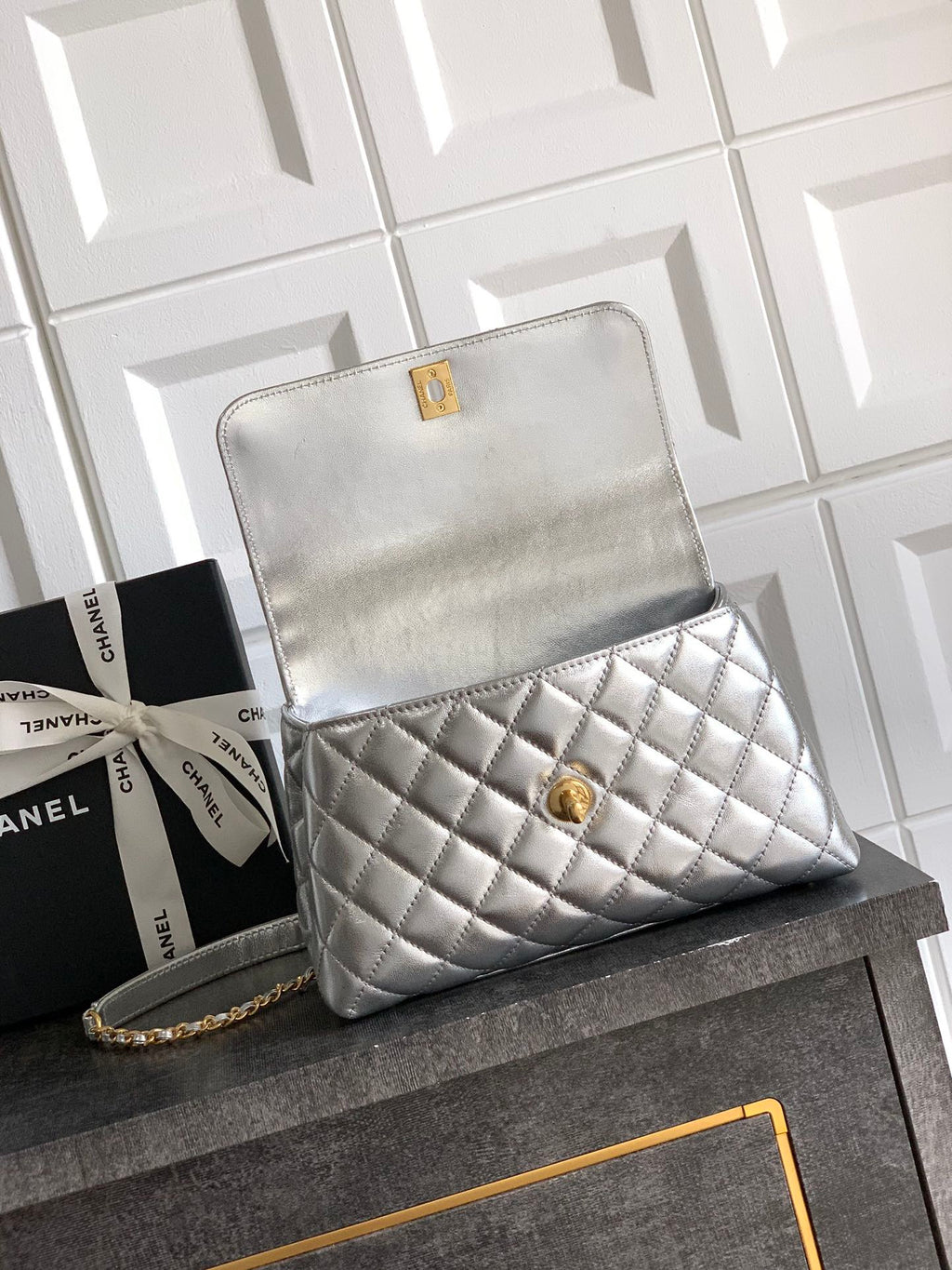 CHANEL- coco Handle bag  golden/sliver