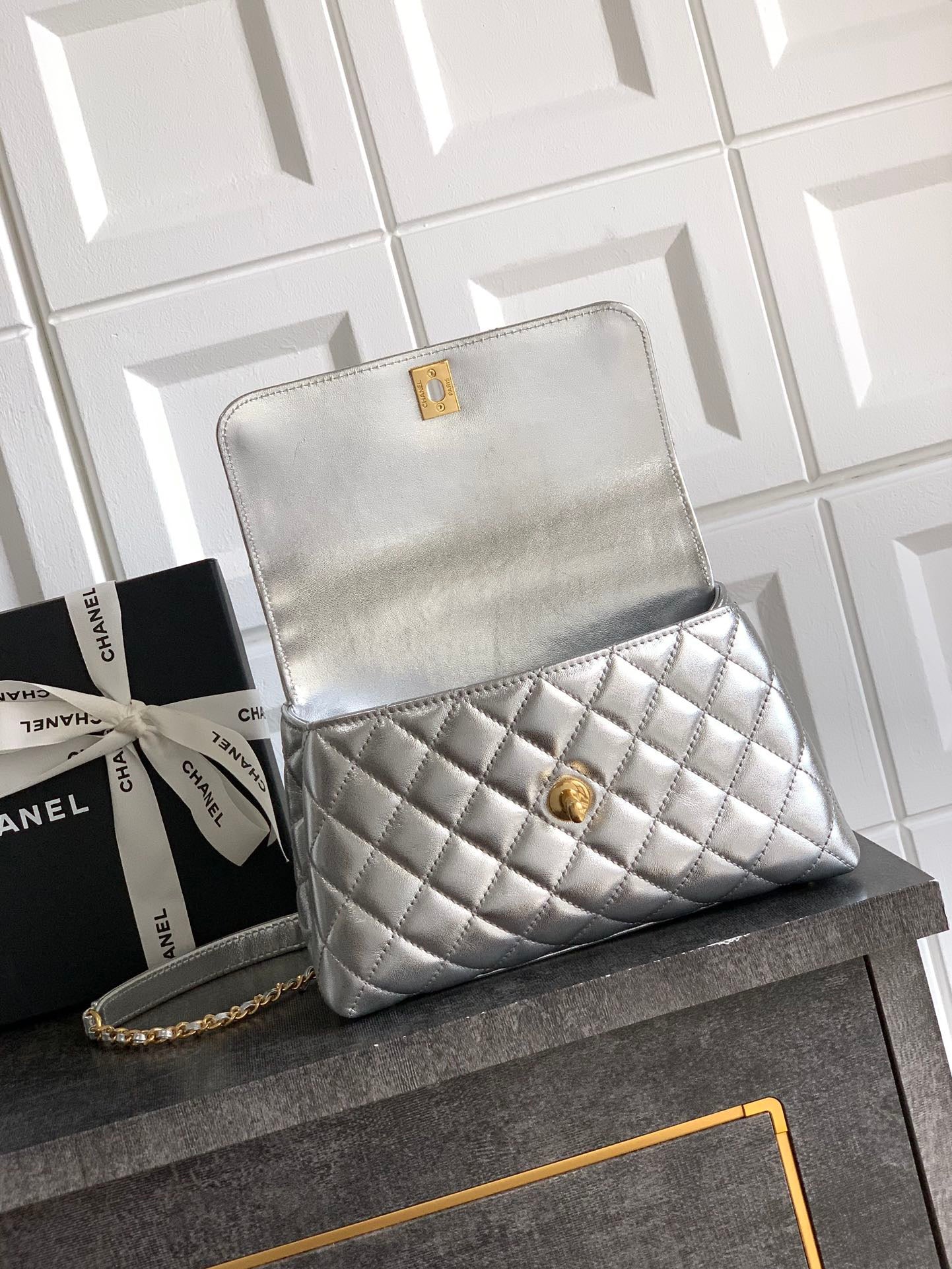 CHANEL- coco Handle bag  golden/sliver