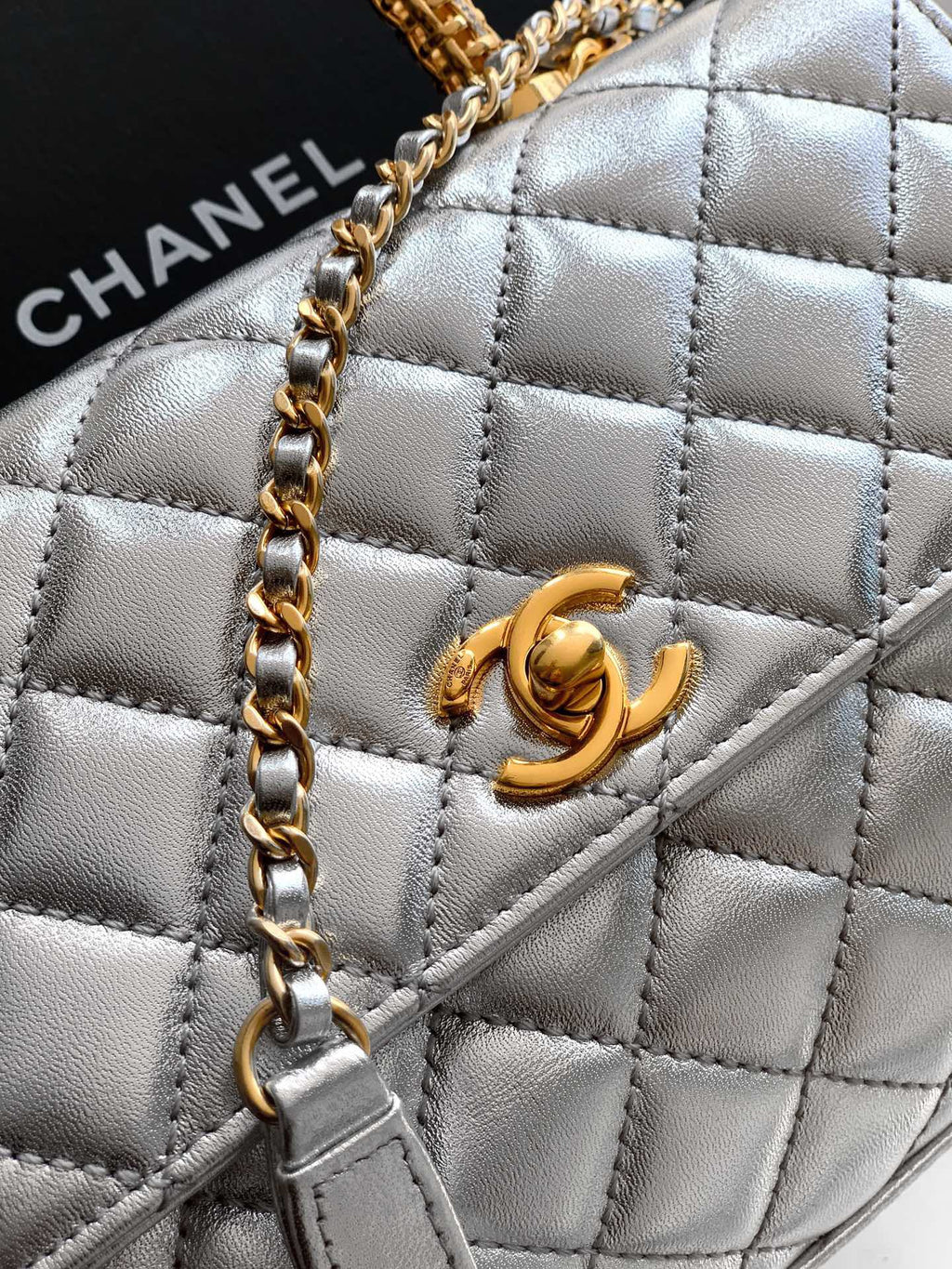 CHANEL- coco Handle bag  golden/sliver
