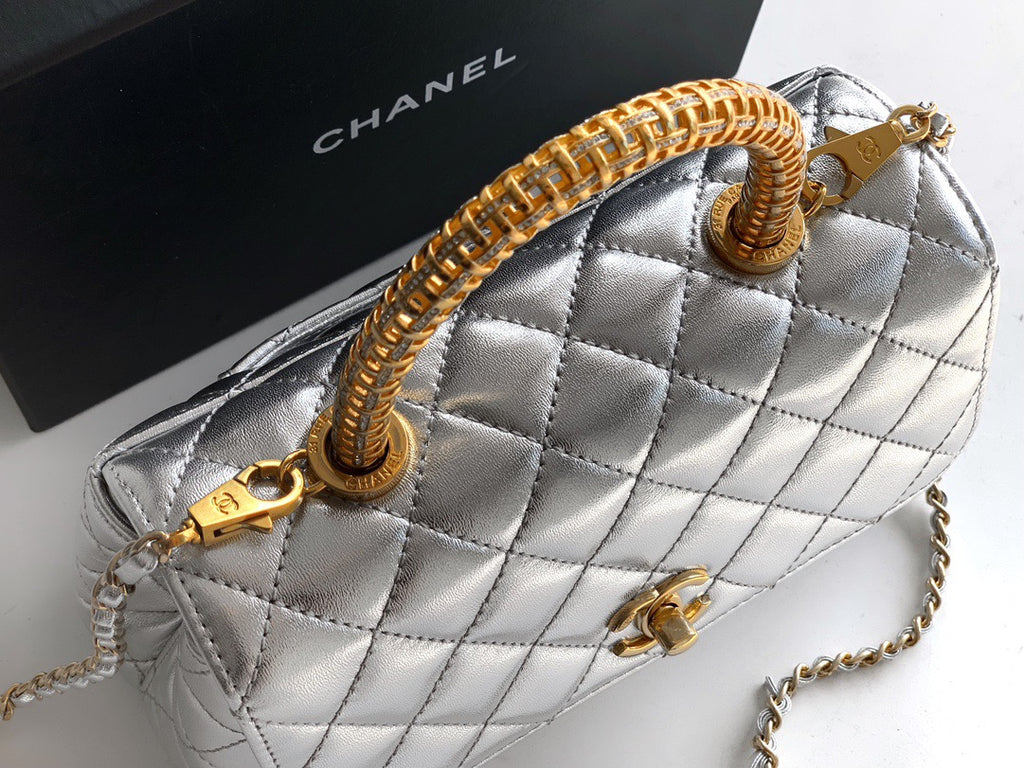 CHANEL- coco Handle bag  golden/sliver