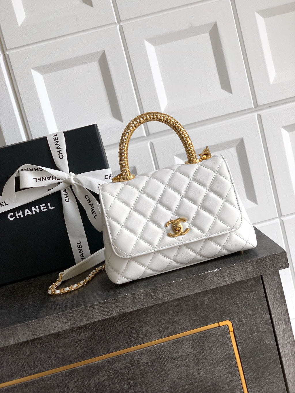 CHANEL- coco Handle bag  golden/sliver