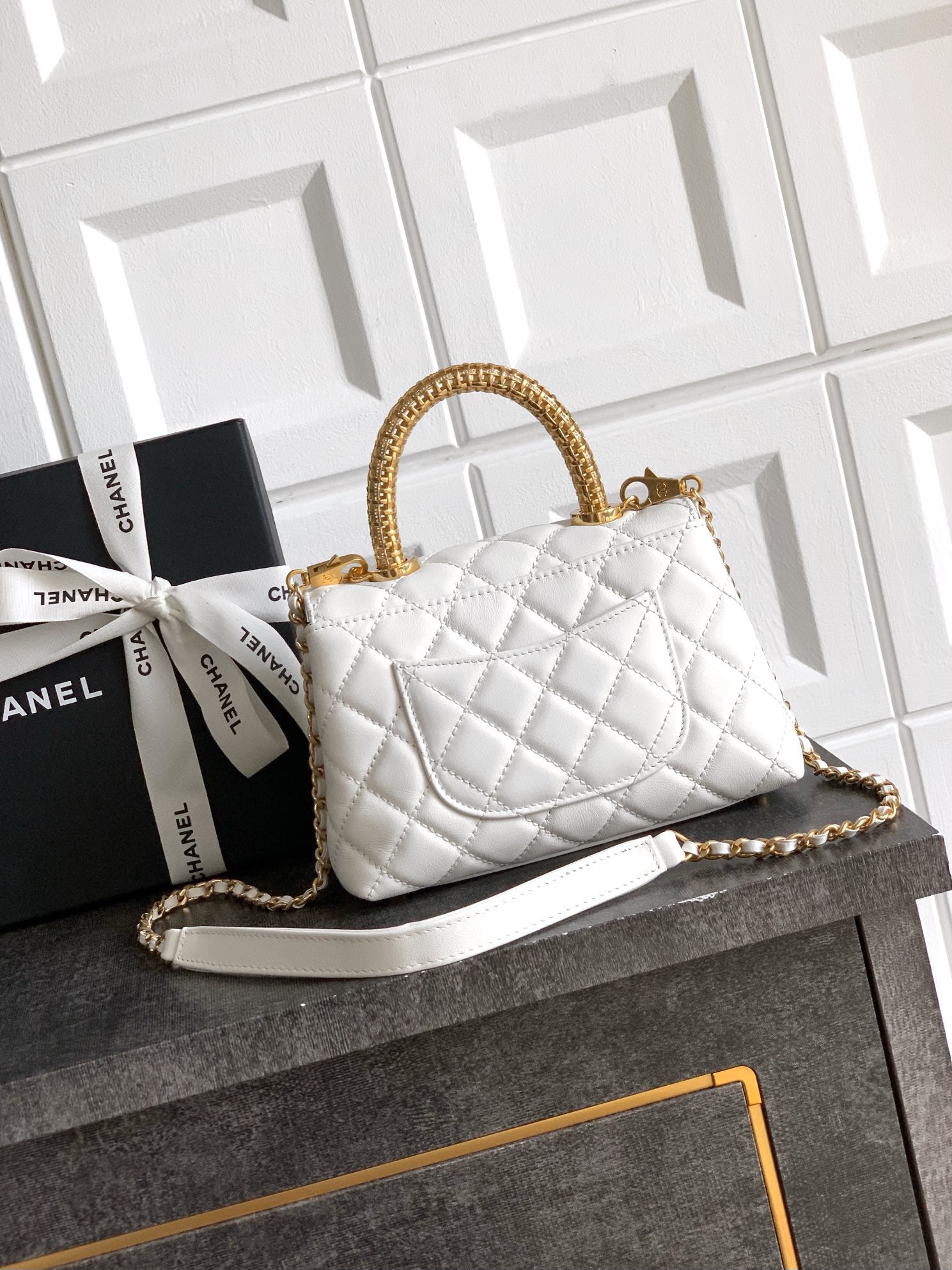 CHANEL- coco Handle bag  golden/sliver
