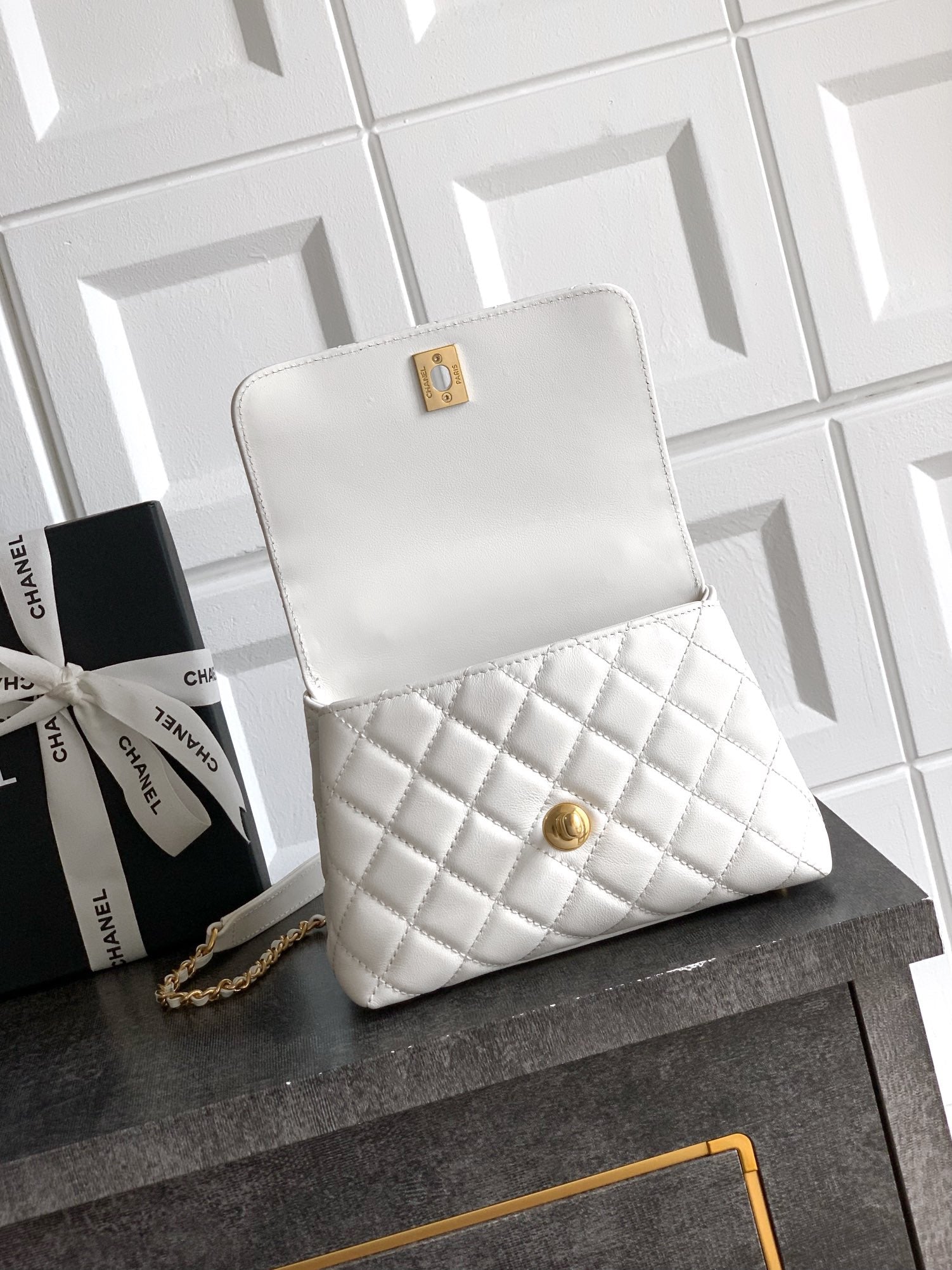 CHANEL- coco Handle bag  golden/sliver