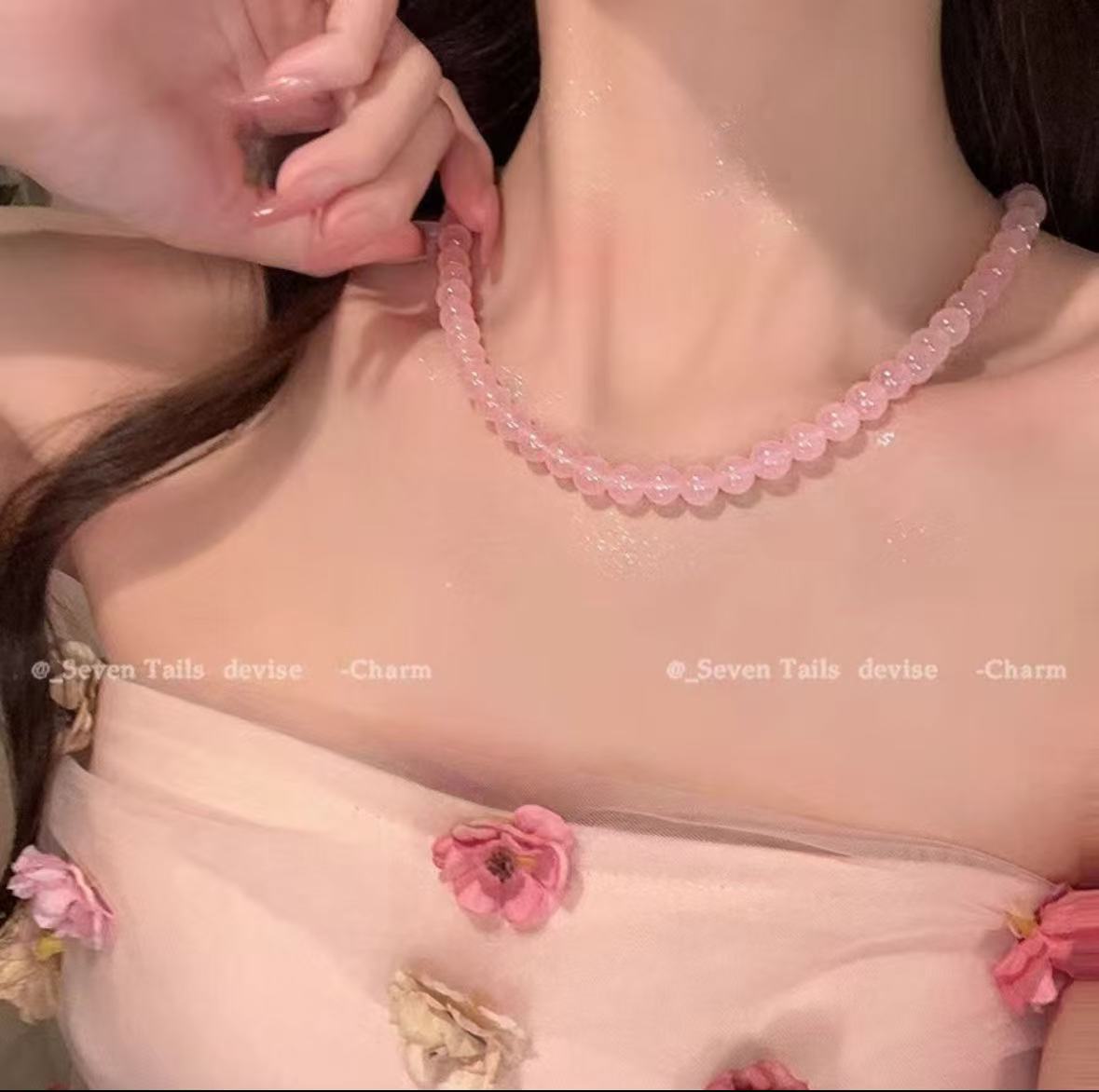 FENGSHUI-38 Natural pink stone necklace, simple temperament hundred collocation decoration