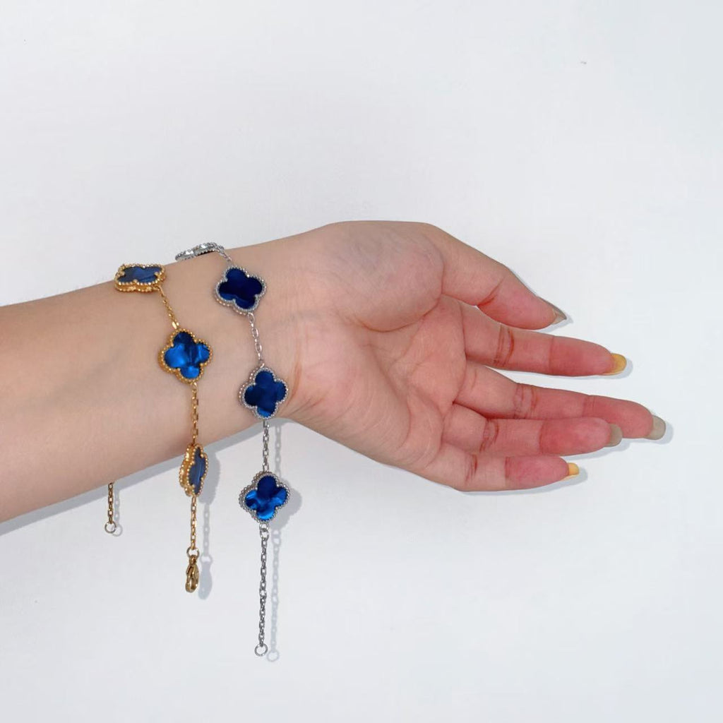 New blue double-sided four-leaf clover five-flower bracelet for women's diy light luxury four-leaf clover titanium steel jewelry