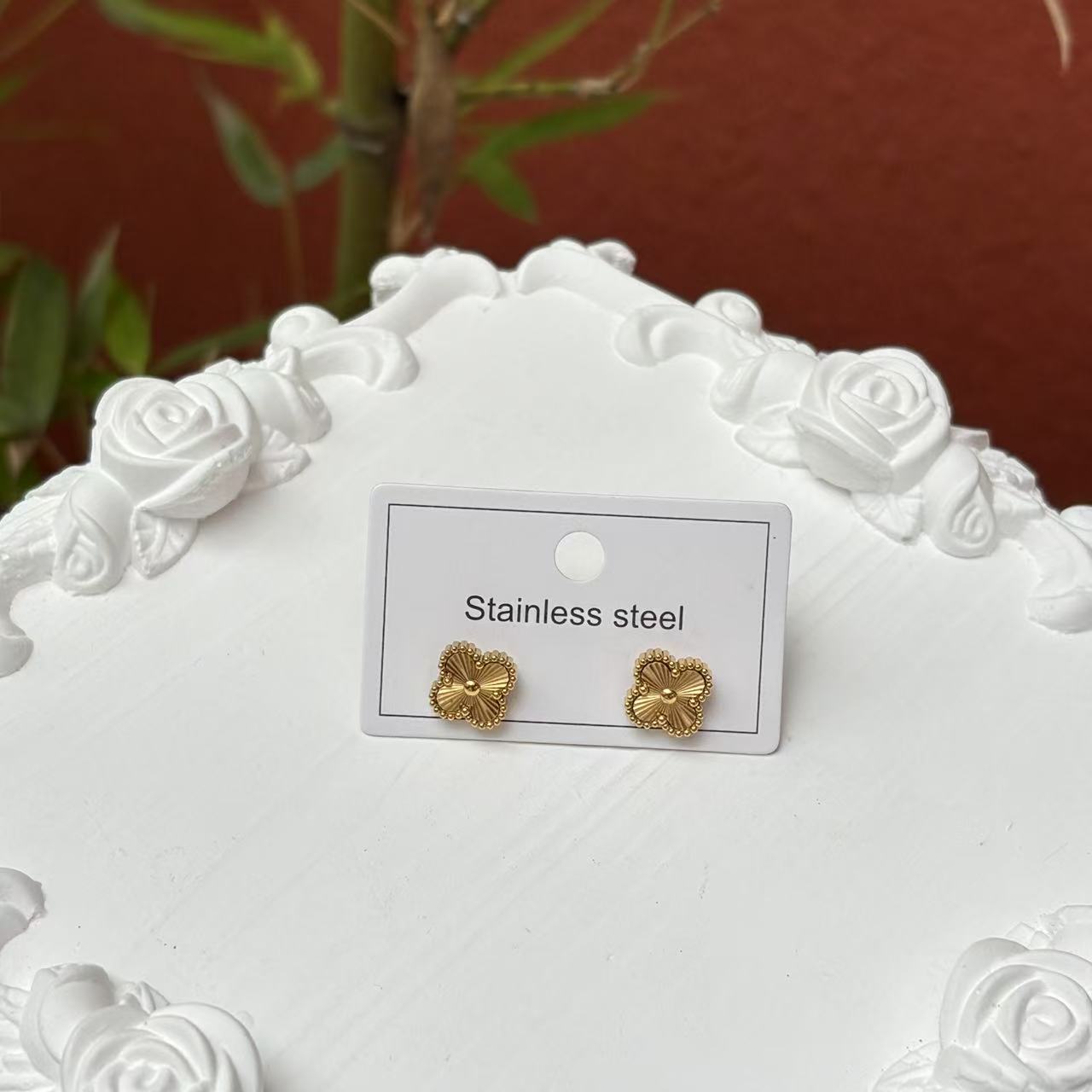 New golden double-sided four-leaf clover five-flower set for women's diy light luxury four-leaf clover titanium steel jewelry