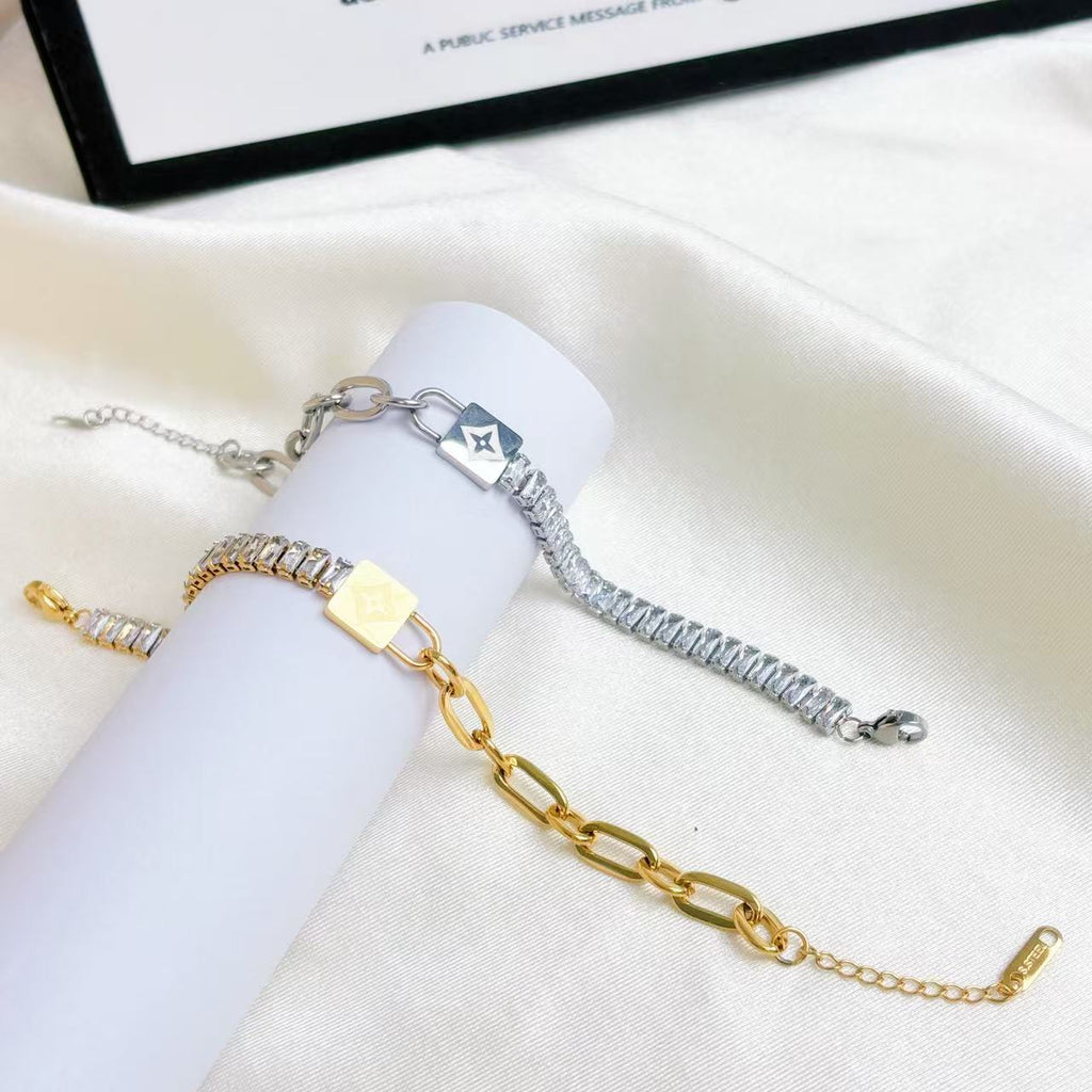 The minimalist and cold style lock bracelet features a dazzling design