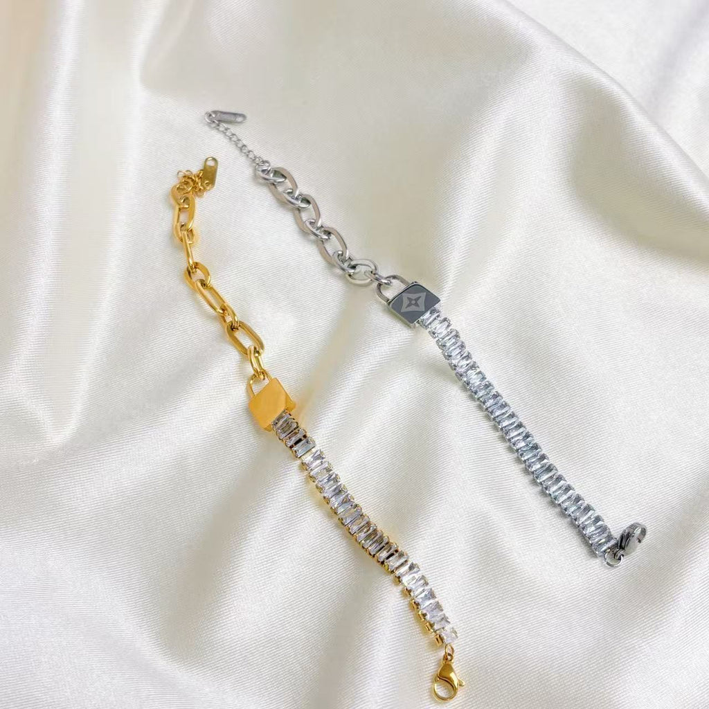 The minimalist and cold style lock bracelet features a dazzling design