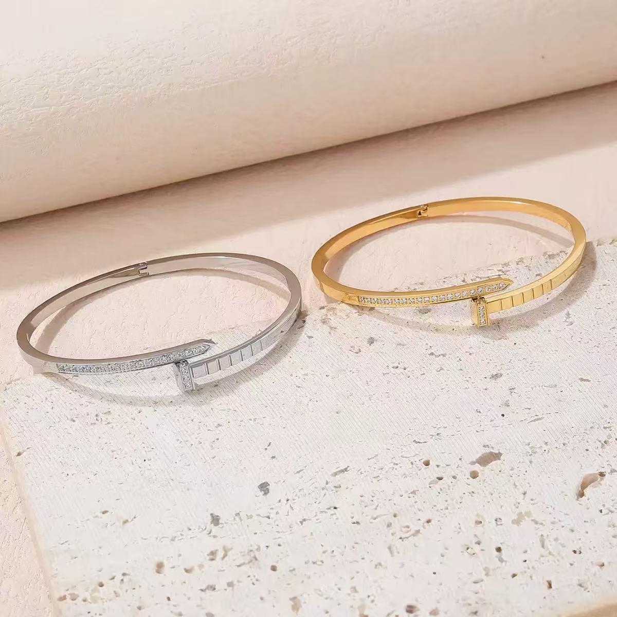 A simple and trendy female couple bracelet studded with nails and diamonds, featuring a starry sky