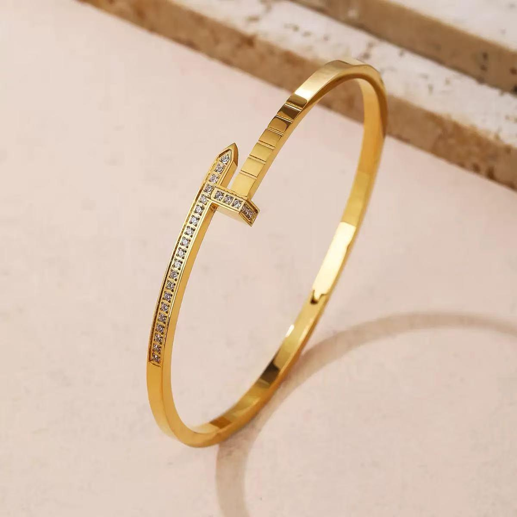 A simple and trendy female couple bracelet studded with nails and diamonds, featuring a starry sky