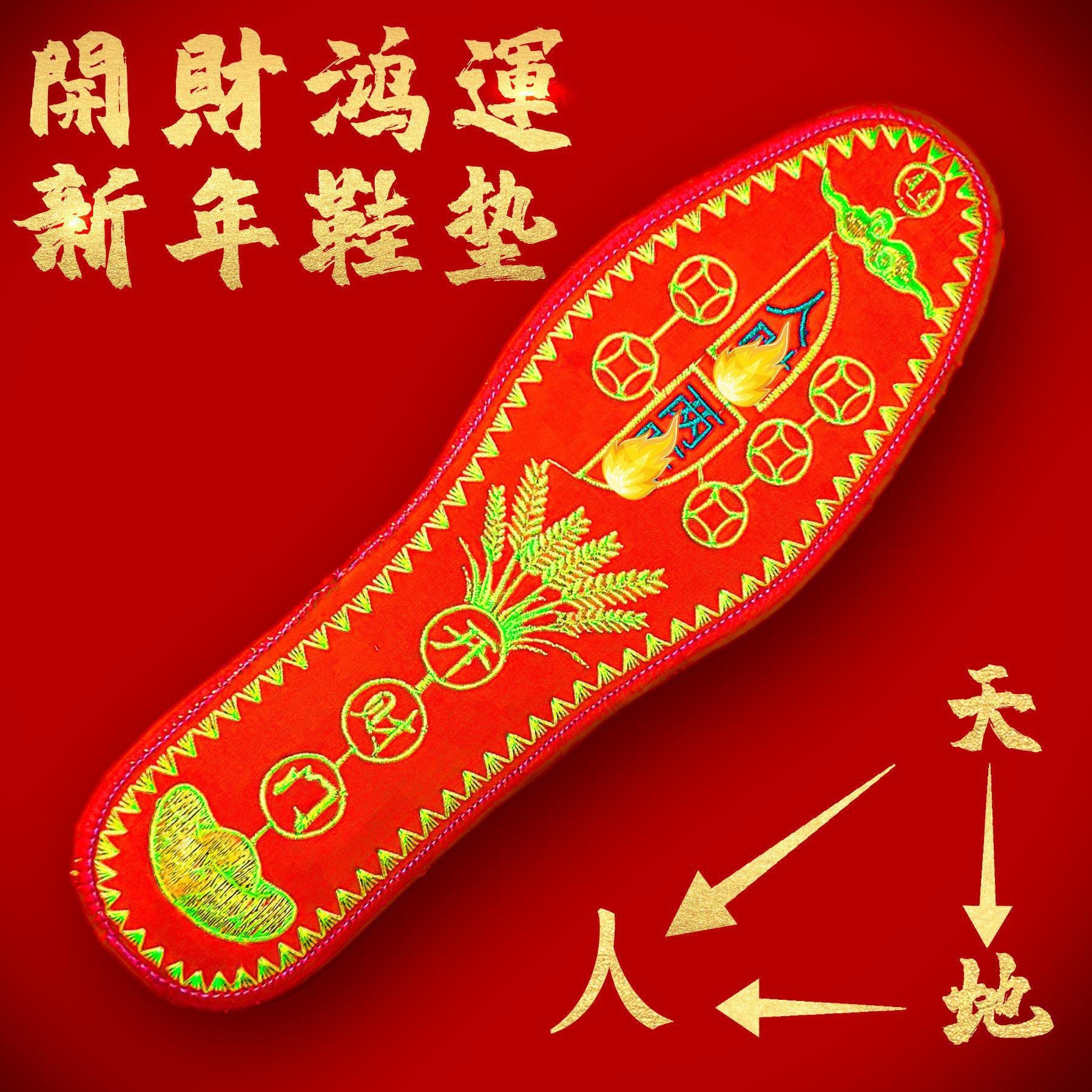 FENG SHUI - 10 Foot Seven Stars men's and women's embroidered red auspicious Year of this life embroider handcrafted insole copper coin pattern anti-bacterial sweats