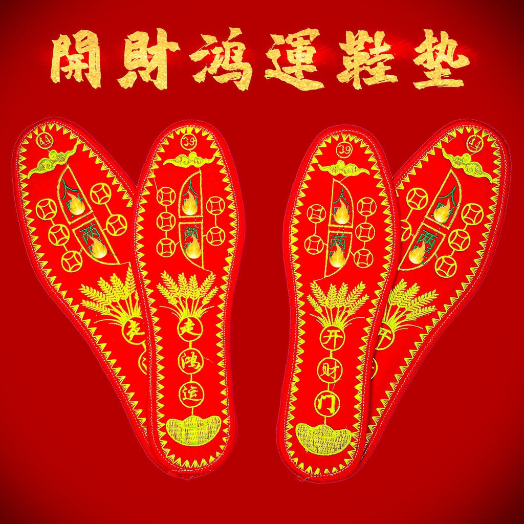 FENG SHUI - 10 Foot Seven Stars men's and women's embroidered red auspicious Year of this life embroider handcrafted insole copper coin pattern anti-bacterial sweats