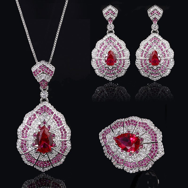 FENG SHUI - 15 Jewelry set necklace Pendant red zircon earrings Baroque retro earrings European and American rings