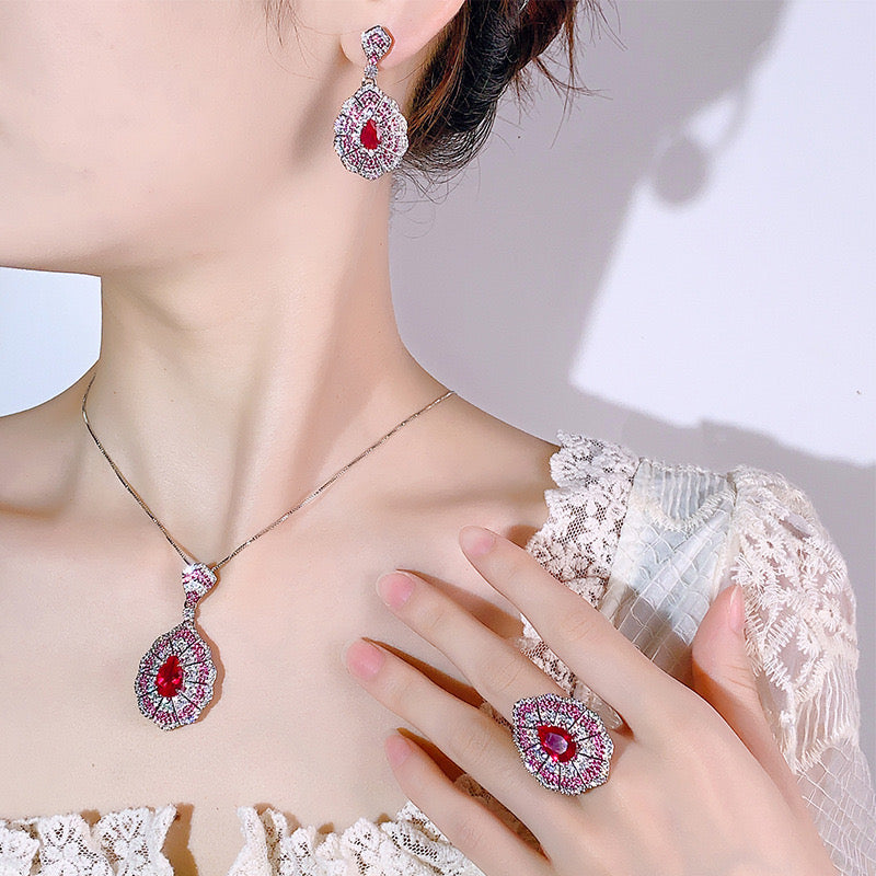 FENG SHUI - 15 Jewelry set necklace Pendant red zircon earrings Baroque retro earrings European and American rings