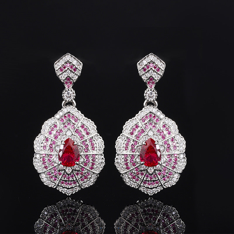 FENG SHUI - 15 Jewelry set necklace Pendant red zircon earrings Baroque retro earrings European and American rings