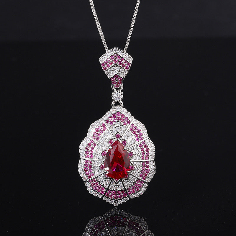 FENG SHUI - 15 Jewelry set necklace Pendant red zircon earrings Baroque retro earrings European and American rings