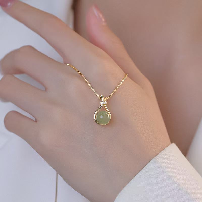 FENG SHUI - 17 S925 sterling silver necklace women's jewelry clavicle chain Chinese Feng Fu bag Hetian jade with jade pendant